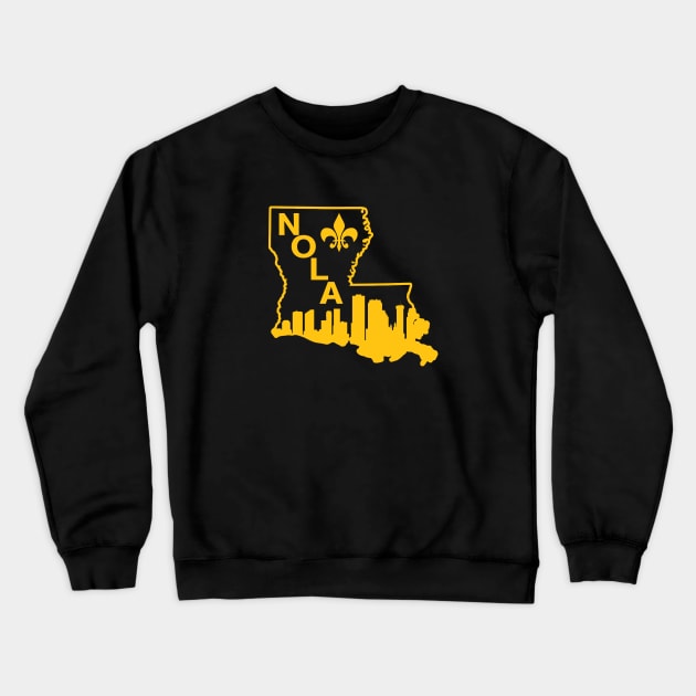 NOLA New Orleans Louisiana State Gold City Skyline Fleur De Lis Crewneck Sweatshirt by TeeCreations